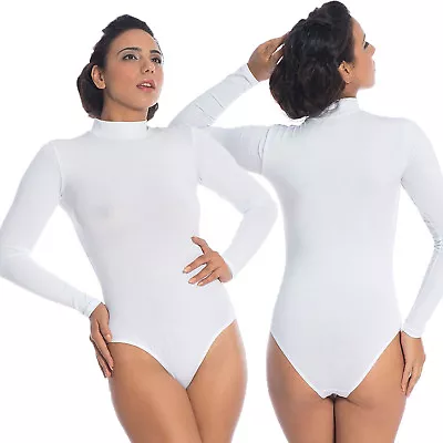 Womens Bodysuit Top Blouse Long Sleeve Leotard White Thong Turtleneck Body Suit  • $16.90