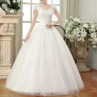 Vintage Lace Wedding Cap Sleeves Ball Gowns • $178.99