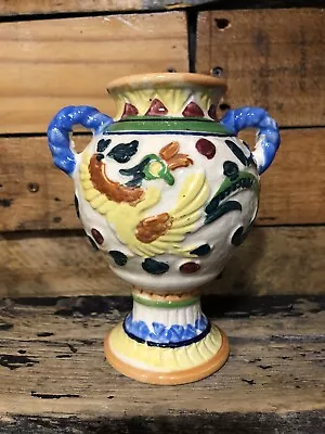 Vintage Moriyama 6  Floral Birds Vase Double Handles Ceramic Made In Japan • $19.99