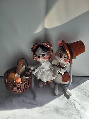 Vintage 1995 Annalee Thanksgiving Pilgrim Mouse Couple Autumn Decoration • $35