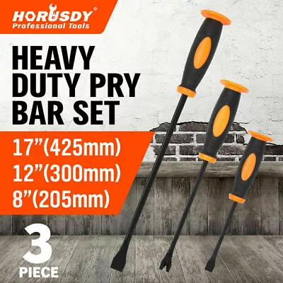 3Pc Impact Pry Bar Set Crowbars Nail Puller Go-Through Hammer Head Mechanic New • $21.99