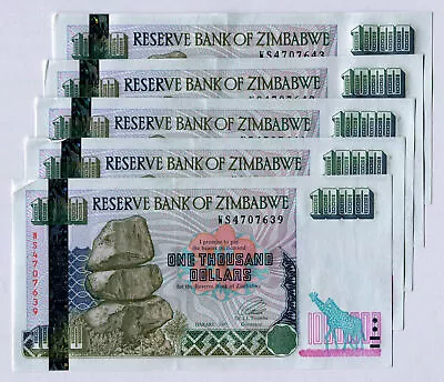Zimbabwe 1000 Dollars Banknote X 4 Pcs 2003 P12 Consecutive VF Currency Bills • $52.25