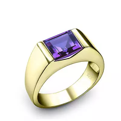 18k Gold Plated Men's Ring With 1.80ct Square Amethyst Male Gemstone Band Gift F • $159.90