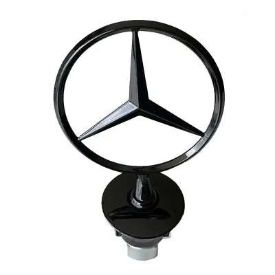 Front Hood Ornament Mounted Star GLOSSY Black Standing Logo For Mercedes Benz • $19.97