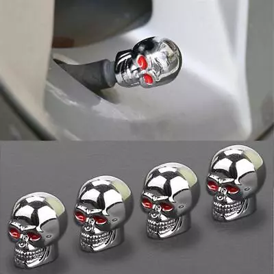 4x Silver Skull Tire Wheel Universal Valve Stem Caps Covers Car/Motorcycle/Bike • $7.75