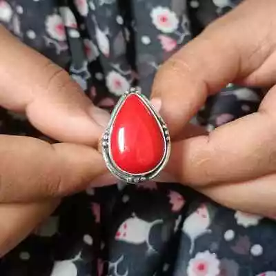 Coral Jewelry Gemstone Statement Ring 925 Sterling Silver Handmade Ring SA-368 • $11.04
