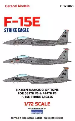 Caracal Decals 1/72 MCDONNELL DOUGLAS F-15E STRIKE EAGLE Jet Fighter • $13.50