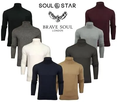 Mens Turtle Roll Neck Jumper Brave Soul Knitted Long Sleeve Pullover Sweater • £14.99