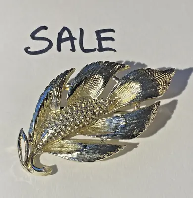 Vintage Signed HOLLYWOOD Brooch Large Leave Costume Jewellery • £7.90