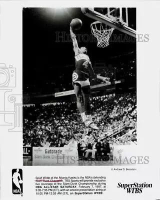 1987 Press Photo Spud Webb Of Atlanta Hawks Basketball Slam Dunk Champion • $19.99