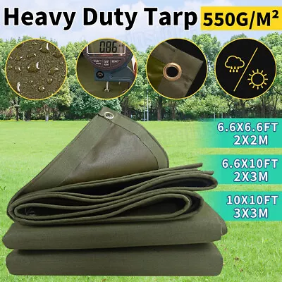 Heavy Duty Tarpaulin Canvas Tarp Sun Block Waterproof Camping Tent Cover Shelter • $24.86