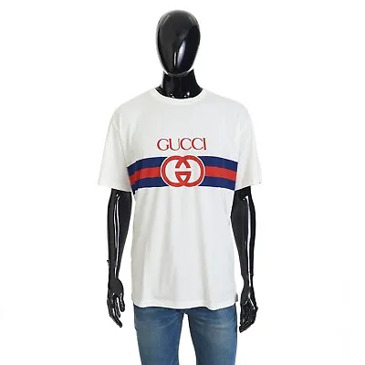 GUCCI 590$ T-Shirt With Interlocking G In White Cotton Jersey • $472