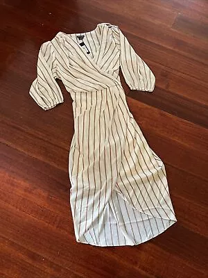 NWT City Chic Catalina Striped Maxi Dress XXS BNWT NEW RRP$139 Cream Belt • $44.99