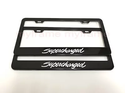 (2PCS)*SUPERCHARGED* BLACK Metal License Plate Frame With Screw Caps • $23.46