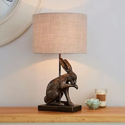 Gorgeous Hare Rabbit Licking Paw Antique Brass Design Table Lamp Home Decor • £69.97