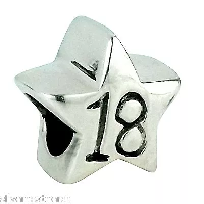 18th Birthday (18 Years Old) Sterling Silver Star Bracelet/Bangle Charm Bead • £7.99