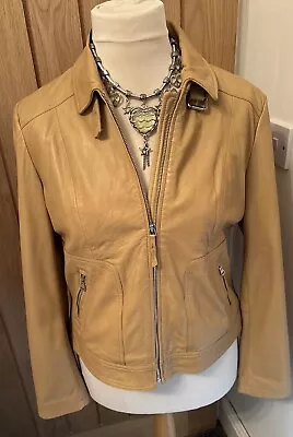 Massimo Dutti Leather Jacket New Size XL Uk 14/16 Zipped Pockets Light Caramel • £86