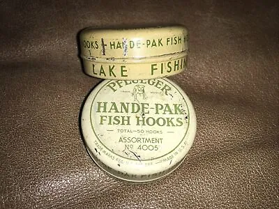 Vintage PFLUEGER HANDE-PAK Fish Hooks ~ Two Tins And Hooks ~ No 4005 • $6.50