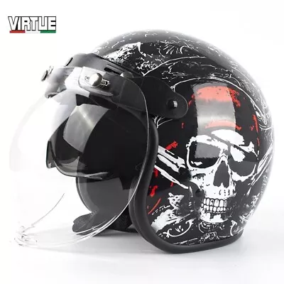 Open Face 3/4 Motorcycle Helmet With Inner Lens Retro Vintage Motorbike Helmets • $137.41