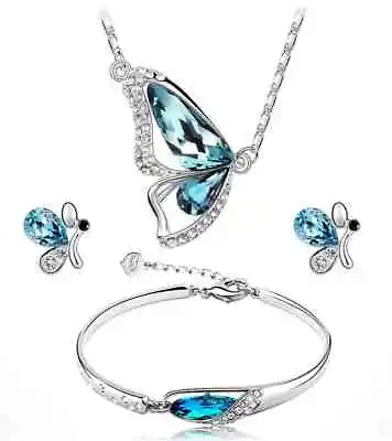  Butterfly Jewelry Sets Necklace + Earring+Bracelet Crystal Set Fashion Jewelry • £3.99