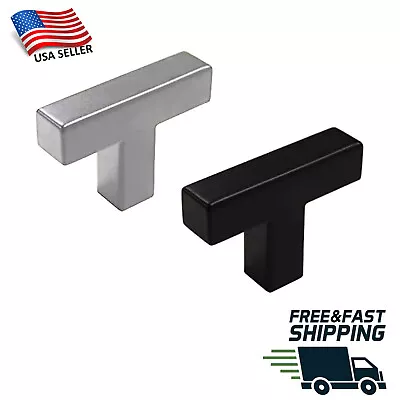 Modern Cabinet Hardware Square T Bar 2  Knob Pull Stainless Steel Nickel/Black • $4.12