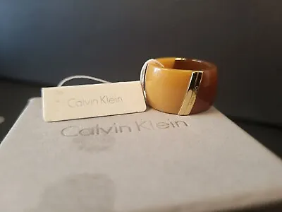 Authentic Calvin Klein CK Vision Gold Brown Ring Bangle Designer Size L • £14.95