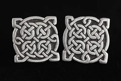 ST JUSTIN Pewter Celtic Irish Square Knot Pierced Stud VTG Earrings Silver Tone • $11.93