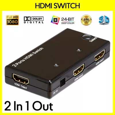 HDMI 2x1 Switcher 2 Sources 1 Display Digital Signal Amplifier Switch Full HD • $15.09