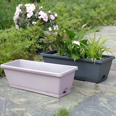 Set Of 5 Trough Plant Pot Long Plastic Planter Outdoor Garden Window Herb Flower • £10.95