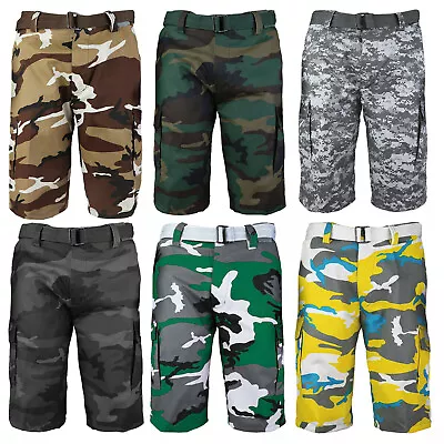 Men's Camo Cargo Military Army Multi Pocket Shorts With Belt • $34.64