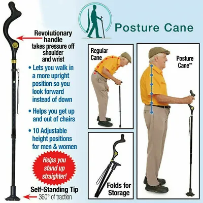 Posture Correcting Cane For Men Women - Adjustable Self Standing & Collapsible • $19.79