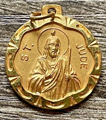 Vintage Catholic Saint St Jude Pray For Us Gold Tone Medal Made In Italy 1  • $23.98