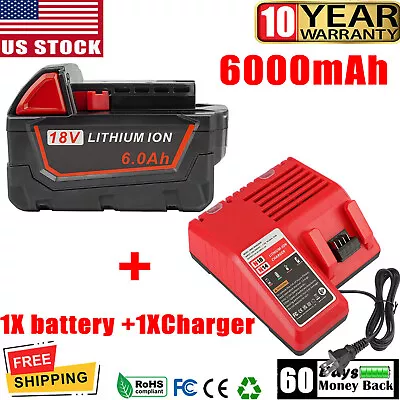 For Milwaukee For M18 18V Li-Ion 6.0Ah High Capacity Battery 48-11-1860 Charger  • $45.99