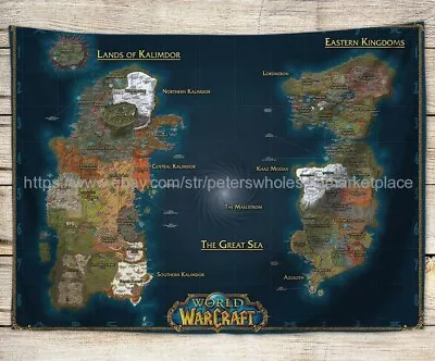 $87.79 • Buy World Of Warcraft World Map WOW Game Mural Tapestry Cloth Poster Wall Decor