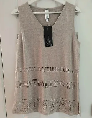 Marla Wynne Sweater Knit Tank Top Women's Size M Tan Sleeveless V Neck • $13.47