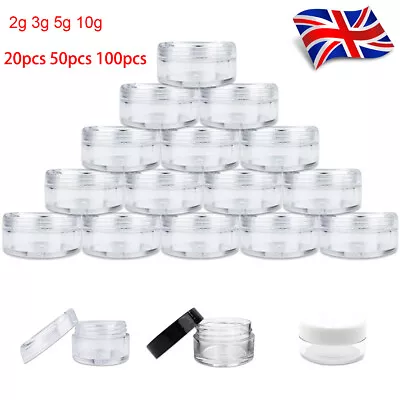 2g-10g Empty Clear Plastic Sample Travel Jar Container Round Cosmetic Makeup Pot • £6.49