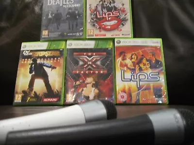 XBOX 360 LIPS Karaoke GAMES X5 + 2x Wireless OFFICIAL Microphones Mics  • £34.95