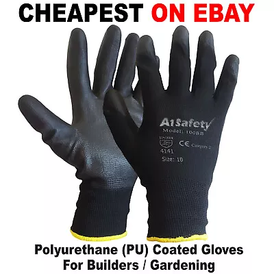 24 Pairs Pu Coated Safety Work Gloves Glove Garden Grip Mens Builders Gardening • £2.49