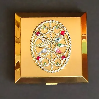 Vtg VOLUPTE COMPACT Make-up POUCH Box GOLD Rhinestones BEJEWELLED Unused NOS 3  • $34.95