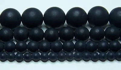  Matte Black Onyx Beads 2mm-3mm-4mm-6mm-8mm-10mm-12-14mm Real Stone 15.5  Strand • $6.99