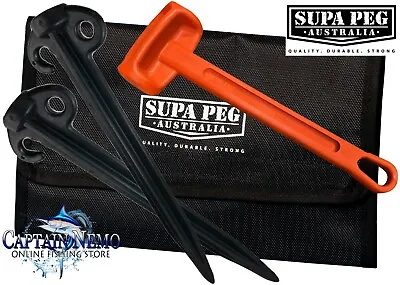 $67.95 • Buy Supa Peg Beach Kit 20 X 300mm Sand Tent Pegs Hammer & Storage Bag Camping Pk01