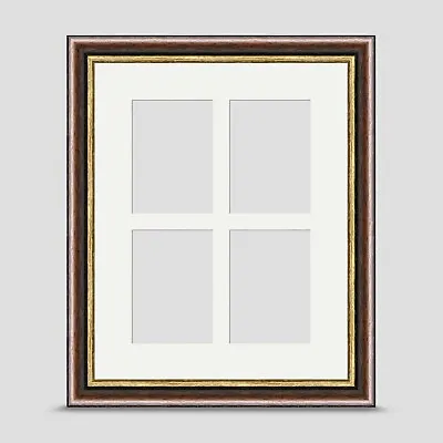 10x8 PHOTO FRAME Incl SOFT WHITE Mount For Four 3.5x2.5 ACEO ART BROWN GOLD • £18.45
