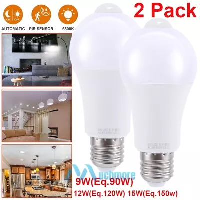 2Pack PIR Motion Sensor LED Light Bulb 90 120 150 Watt Equivalent E26 White Bulb • $10.81