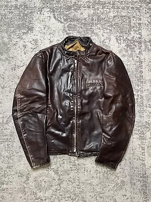 $299.99 • Buy Vintage Schott Cafe Racer Size 44 Faded Leather Jacket USA Distressed Brown
