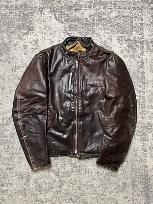 $299.99 • Buy Vintage Schott Cafe Racer Size 44 Faded Leather Jacket USA Distressed Brown