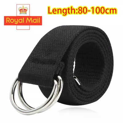 Mens Ladies Belt Canvas D Ring Fabric Webbing Waist Army Waistband Womens Black • £3.99