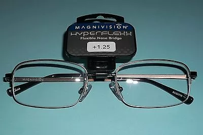 Foster Grant Magnivision Hyperflexx Blk 1/2 Metal Frame Reading Glasses +1.25 58 • $8.99