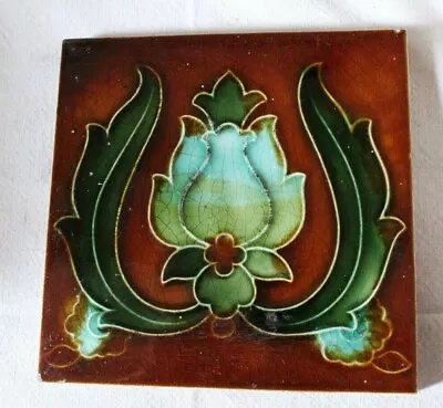 English Edwardian Strong Art Nouveau VIBRANT Antique Vintage Tile B • £50