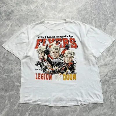 VTG 90s NHL PHILADELPHIA FLYERS CARICATURE T-SHIRT LECLAIR LINDROS SIZE XL • $60