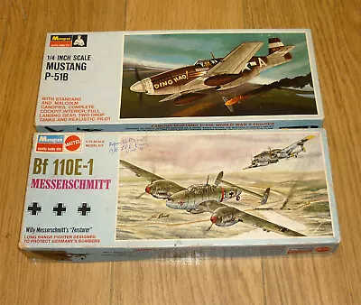 Pair Old Monogram WW2 - (1/48 Scale) P-51B & (1/72 Scale) Messerschmitt Bf.110 • £14.99